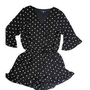 One Love Clothing Los Angeles Black White Ruffle Polka Dot Romper Date Night M